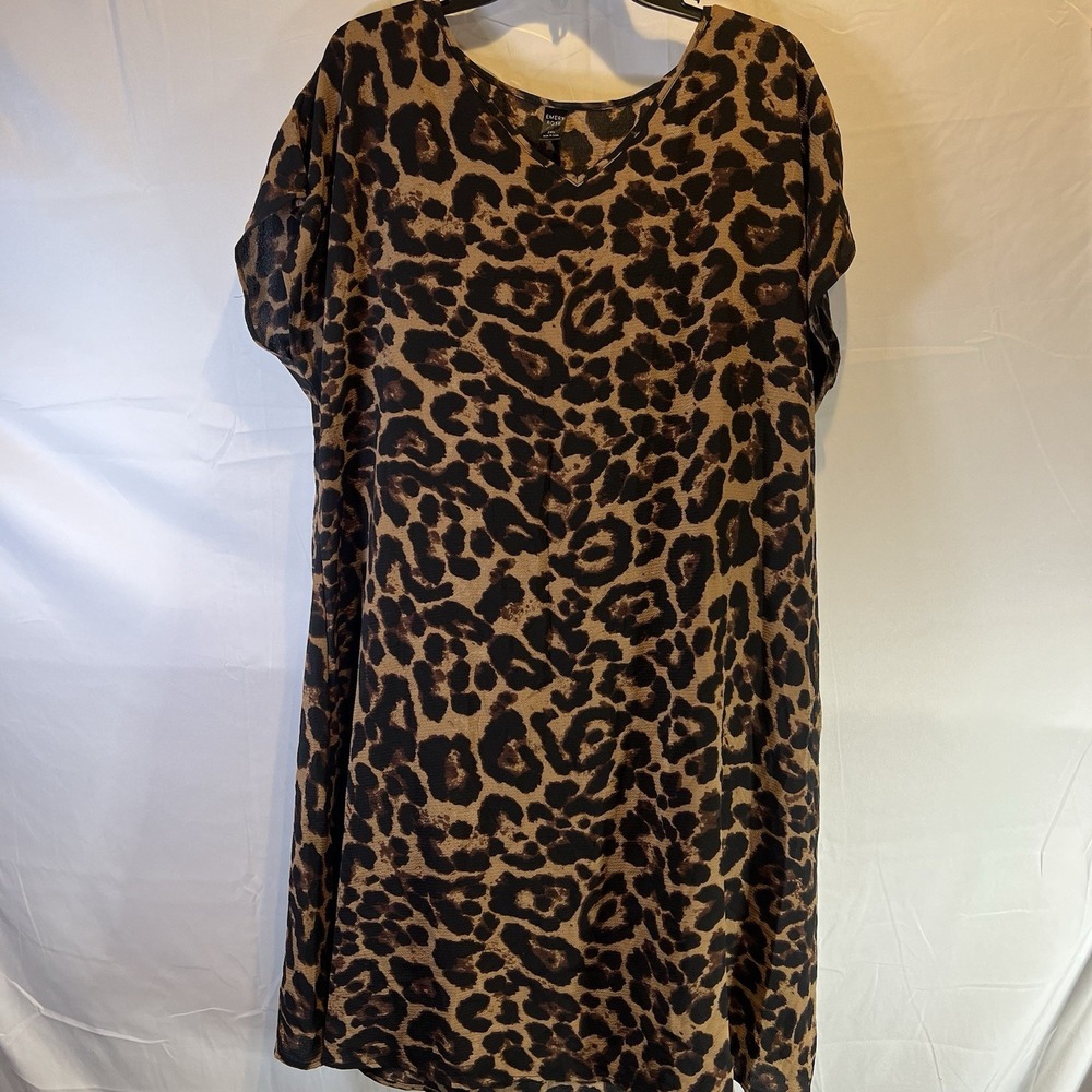 Emery Rose Womens Size 3XL Lightweight Brown Cheetah Print Dress Short Sleeve